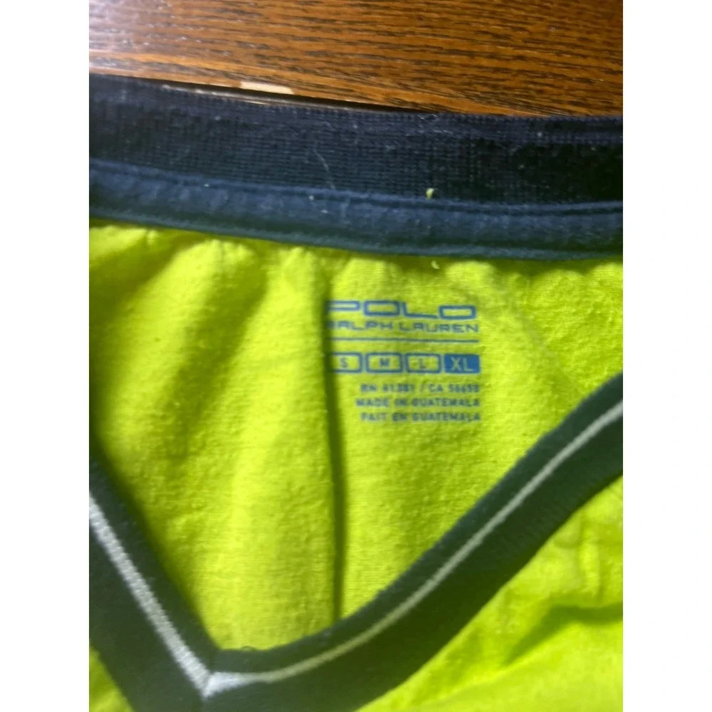 Polo Ralph Lauren Boys XL Neon Green Big Pony Logo V Neck T Shirt EUC